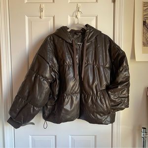 H&M Brown Leather Puffer Jacket